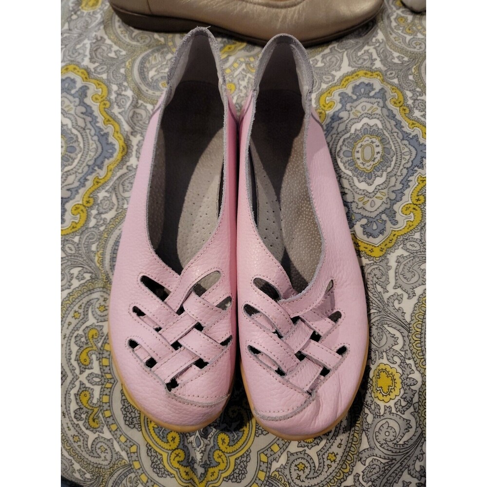 Loren Richards Size 10 Pink Lattice Weave Ballet Flats Loafers Shoes Slip Ons EC
